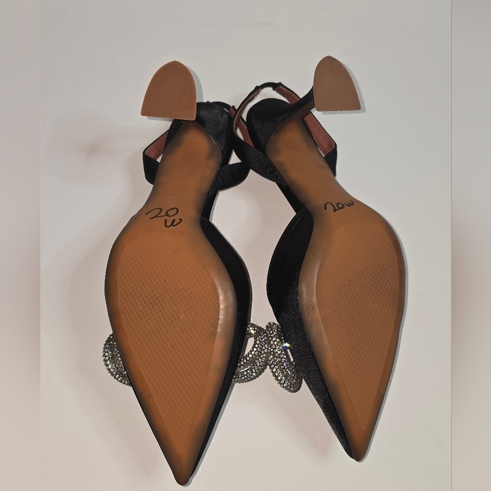 Hayixia Rhinestone Black Satin Heels w/Rhinestone Bow Size US 8 - Picture 5 of 6